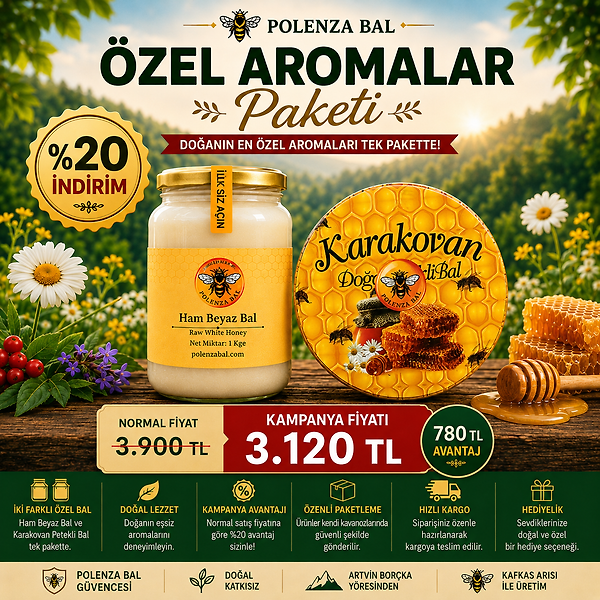 Saf ve Doğal Bal Paketi (1 Kg Ham Beyaz Bal + 1 Kg Petek Balı)