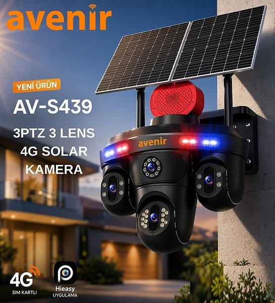 Avenir AV-S439 4G Solar 3PTZ eSIM Güvenlik Kamerası